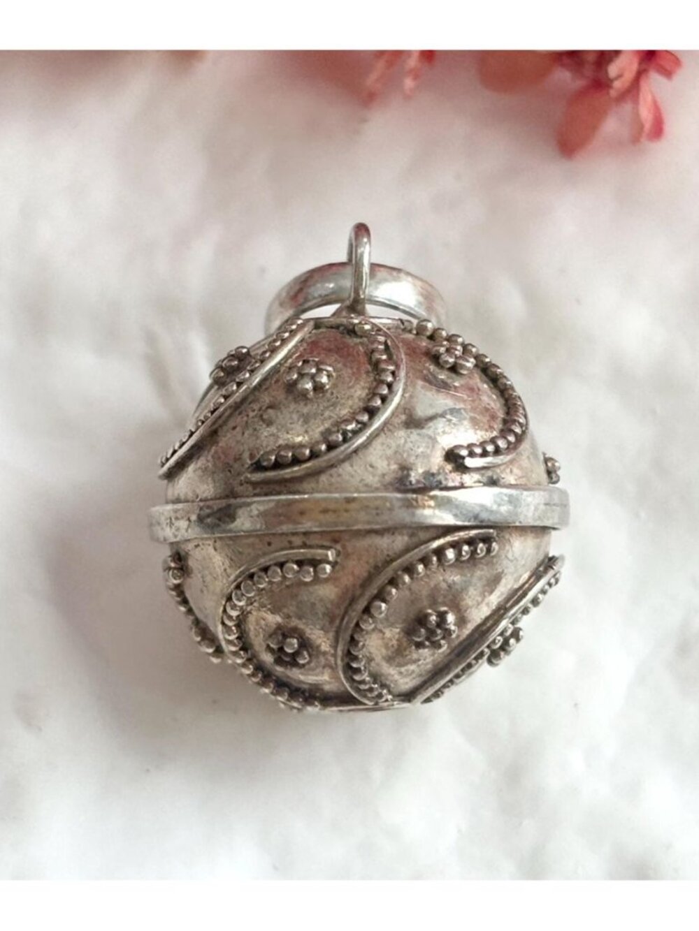 Rare Harmony Ball Textured Swirl Patterned Sterling Silver 925 Vintage Pendant